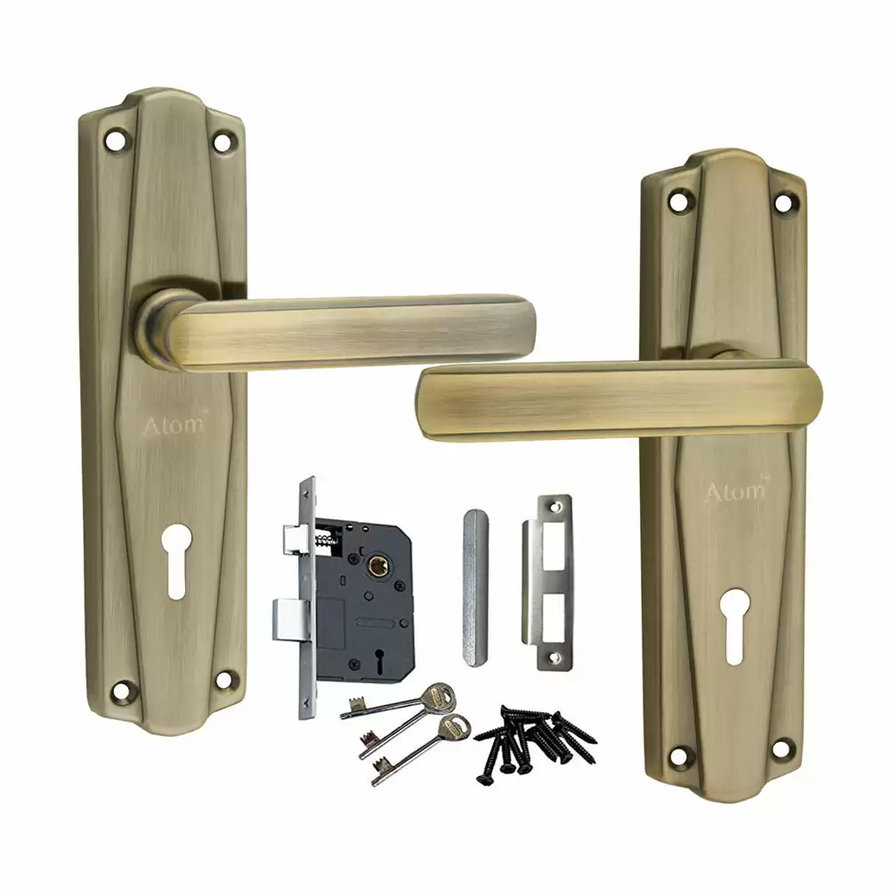 Atom Locks MH-609-KY-BA Brass 7 Inch KY Handle on Plate Door Handleset With Lock Body and Keys (Black Silver)