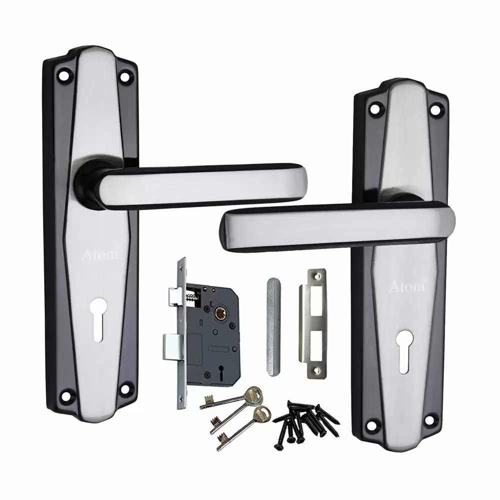 Atom Locks MH-609-KY-BS Brass 7 Inch KY Handle on Plate Door Handleset With Lock Body and Keys (Chrome Plated)