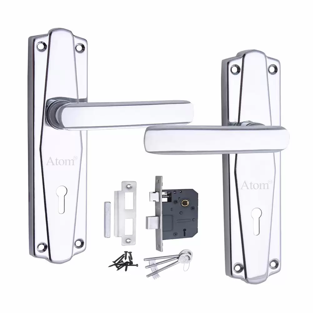 Atom Locks MH-609-KY-CP Brass 7 Inch KY Handle on Plate Door Handleset With Lock Body and Keys (Powder Coating)