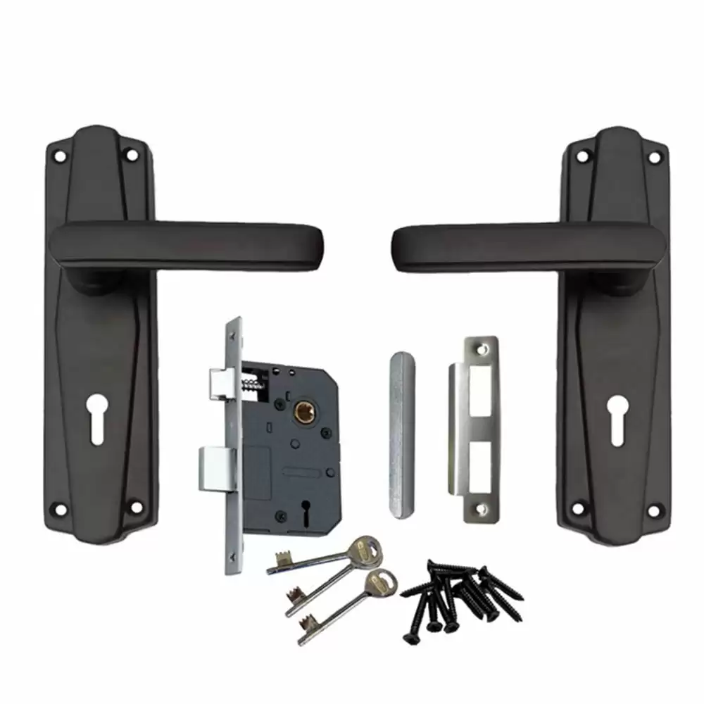 Atom Locks MH-609-KY-PC Brass 7 Inch KY Handle on Plate Door Handleset With Lock Body and Keys (Antique)