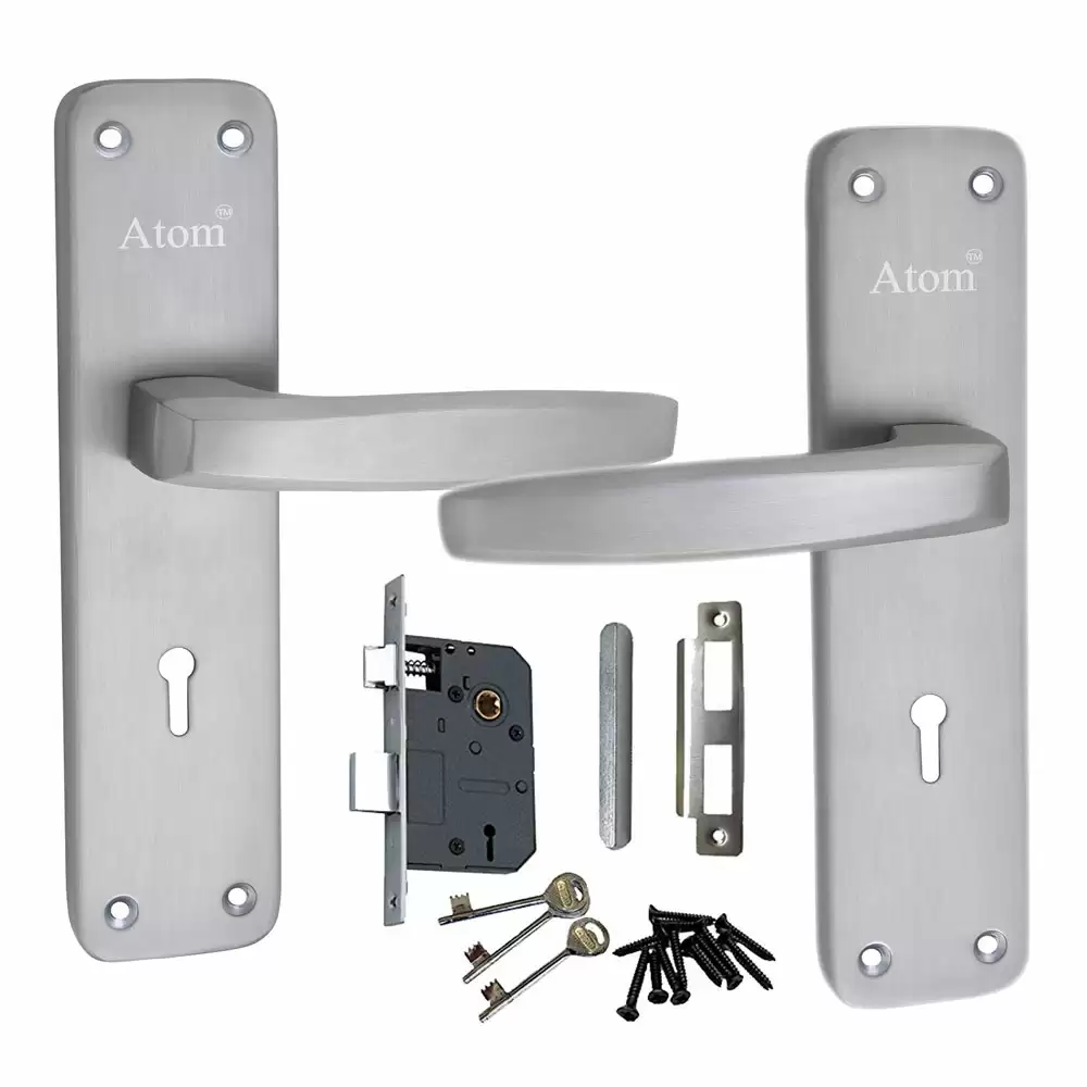 Atom Locks MH-801-KY-SS Iron 7.5 Inch KY Handle on Plate Door Handleset With Lock Body and Keys (Satin)