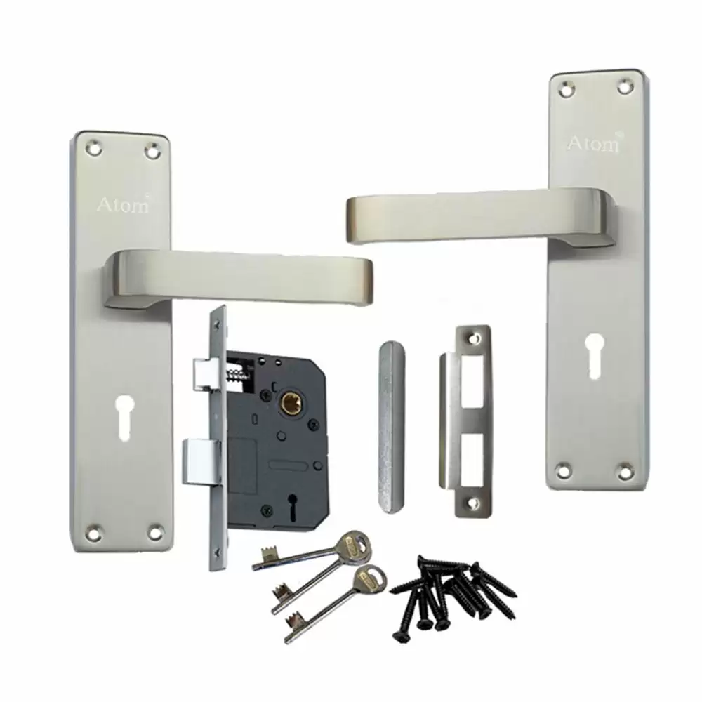 Atom Locks MH-803-KY-SS Brass 7.5 Inch KY Handle on Plate Door Handleset With Lock Body and Keys (Satin)