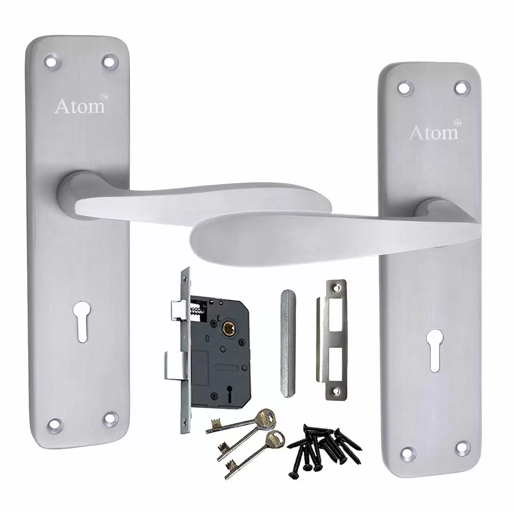 Atom Locks MH-805-KY-SS Brass 8 Inch KY Handle on Plate Door Handleset With Lock Body and Keys (Satin)