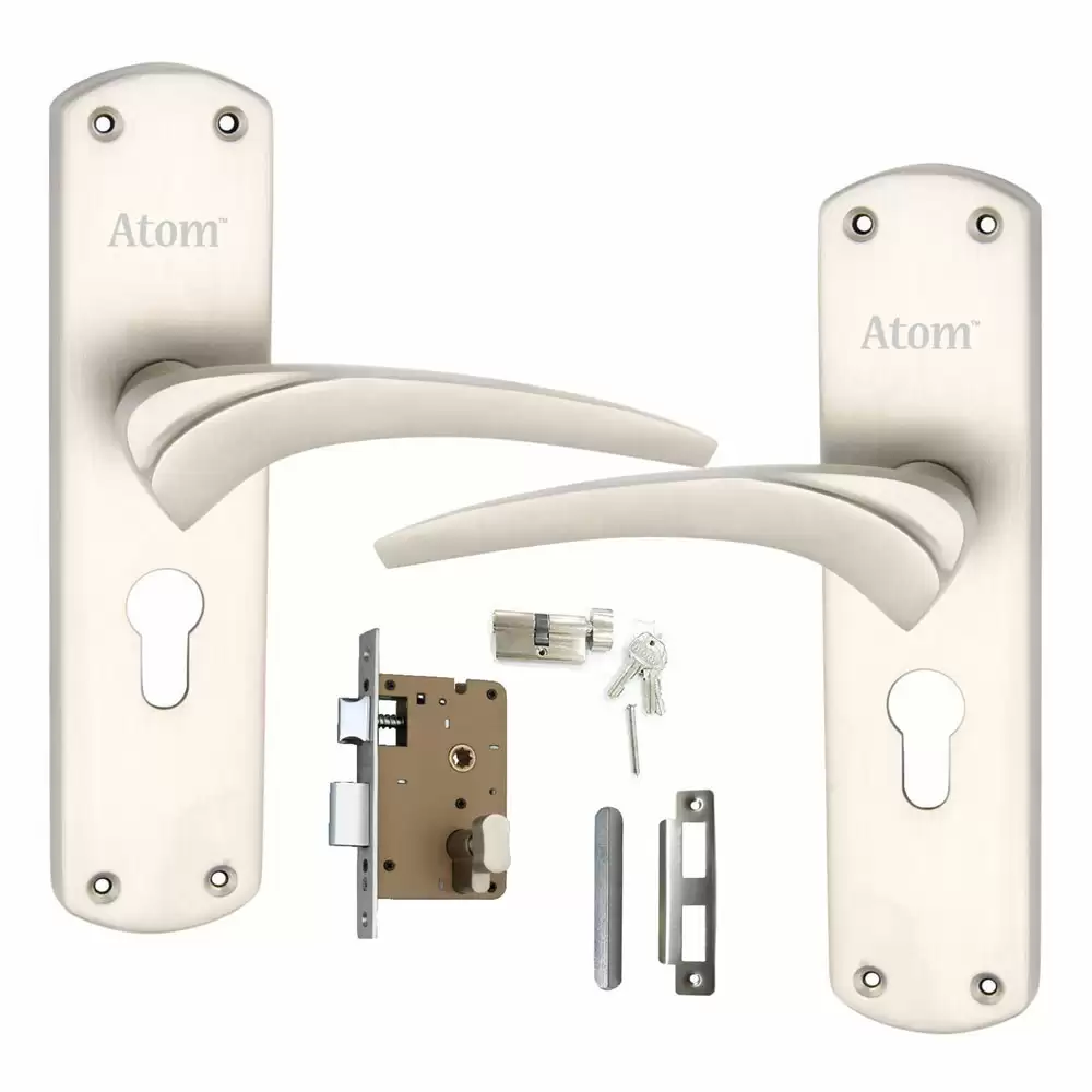 Atom Locks MH-904-CY-SS-OSK Brass 8 Inch CY Handle on Plate Door Handleset With Lock Body and Cylinder (Satin)