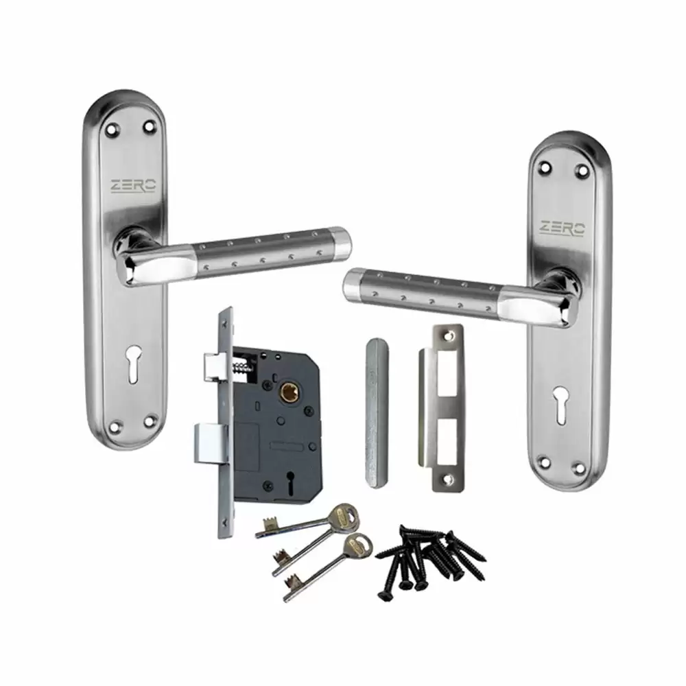 Atom Locks MH-EXCELDOTTED-KY-SS Stainless Steel 8 Inch KY Handle on Plate Door Handleset With Lock Body and Keys (Satin)