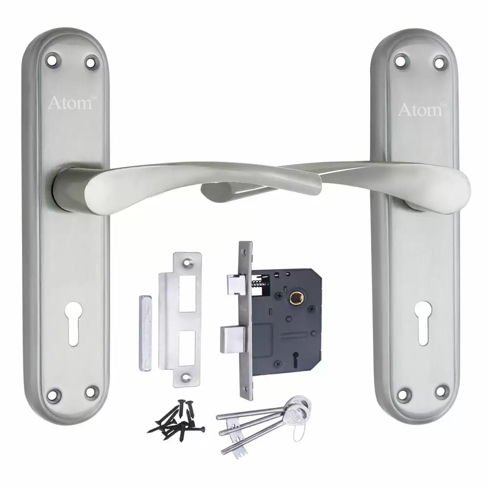 Atom Locks MH-INNOVA-KY-SS Stainless Steel KY Handle on Plate Door Handleset With Lock Body and Keys (Satin)