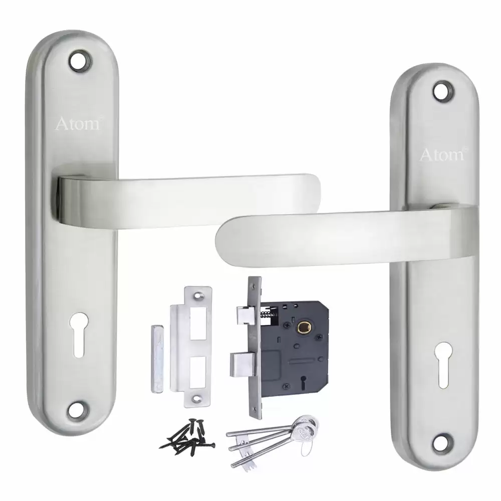 Atom Locks MH-LIZA-KY-BA Brass KY Handle on Plate Door Handleset With Lock Body and Keys (Satin)