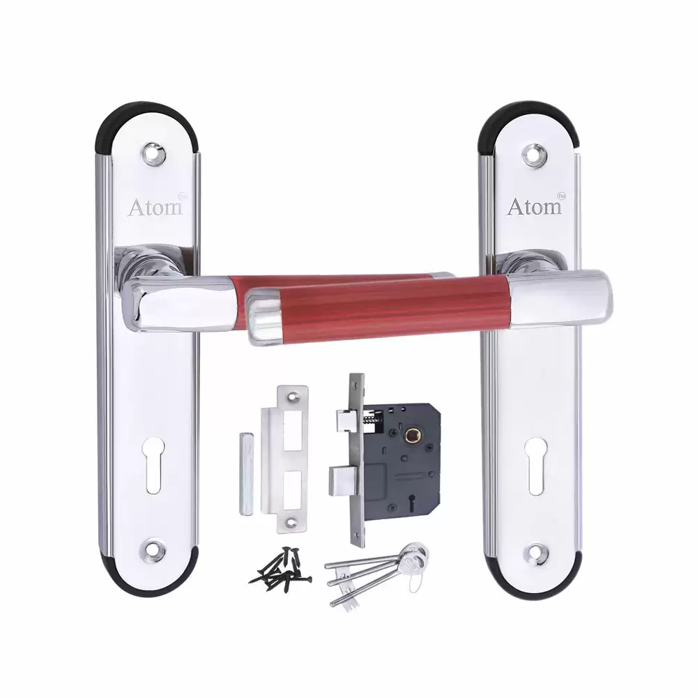 Atom Locks MH-MZ1-KY-CP-ROS Alloy Steel KY Handle on Plate Door Handleset With Lock Body and Keys (Chrome Plated Matt)