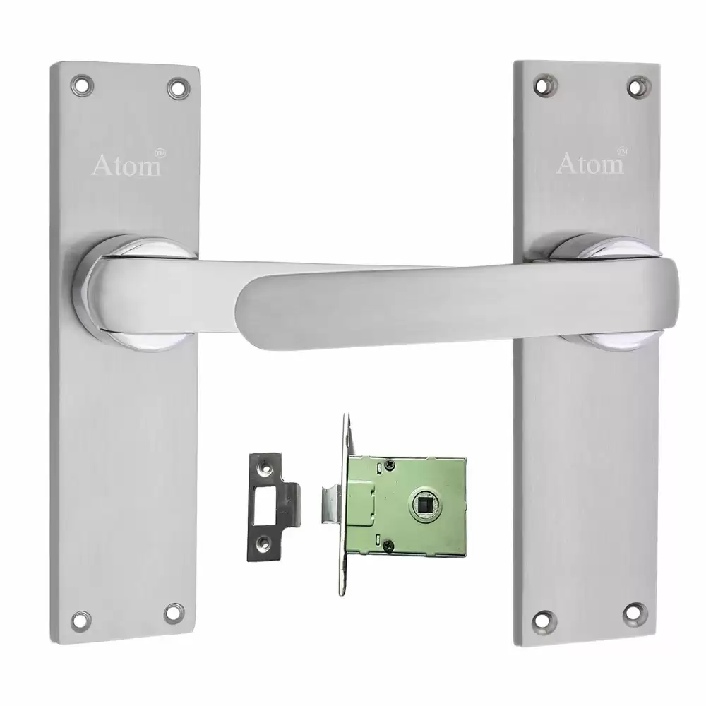 Atom Locks MH-O35-CLOSED-SS Zinc Handle on Plate Door Handleset With Lock Body and Keys (Satin)