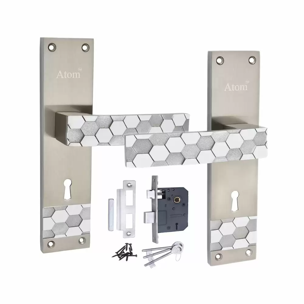 Atom Locks MH-O36-KY-SS Zinc KY Handle on Plate Door Handleset With Lock Body and Keys (Satin)