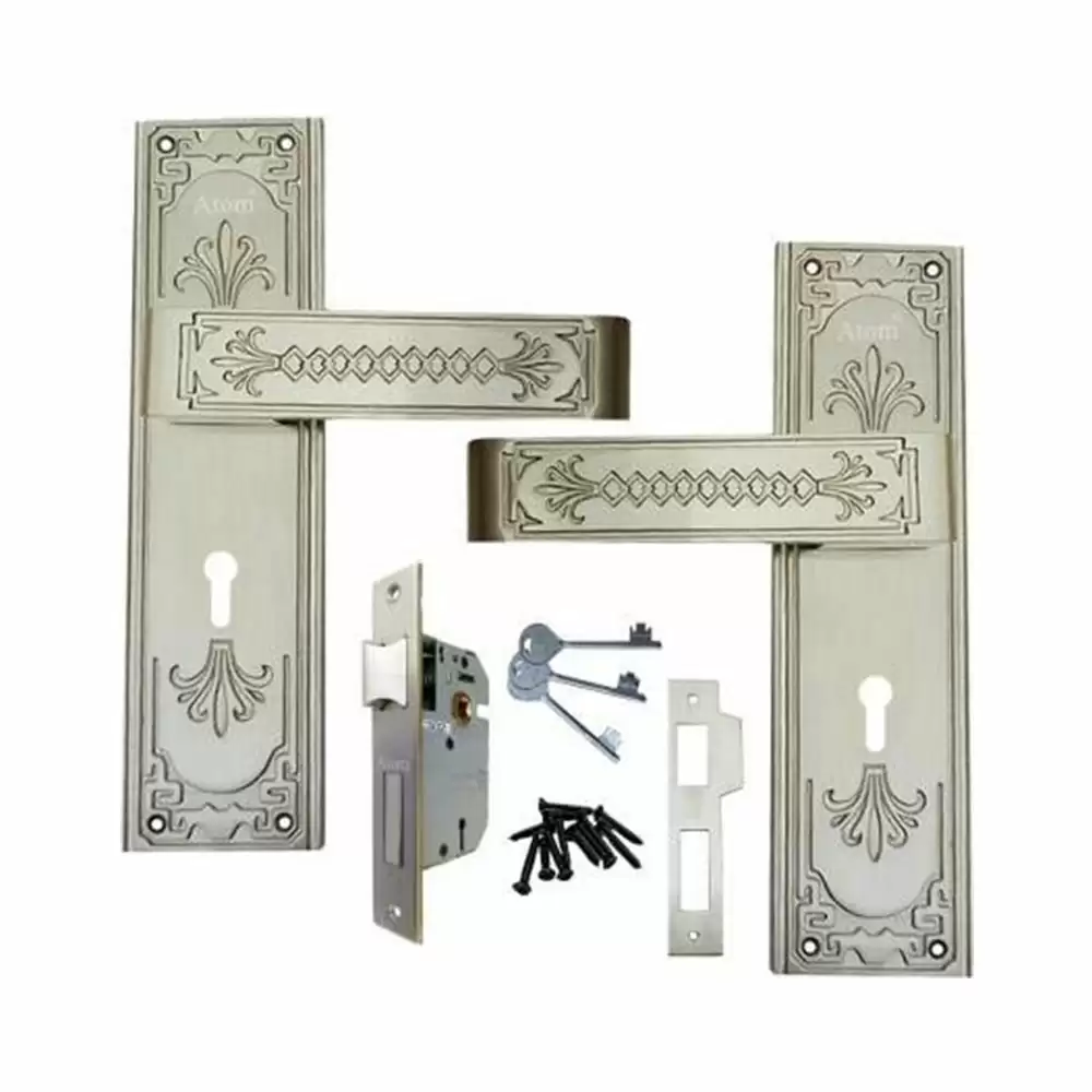 Atom Locks MH-O37-KY-SS Brass KY Handle on Plate Door Handleset With Lock Body and Keys (Satin)