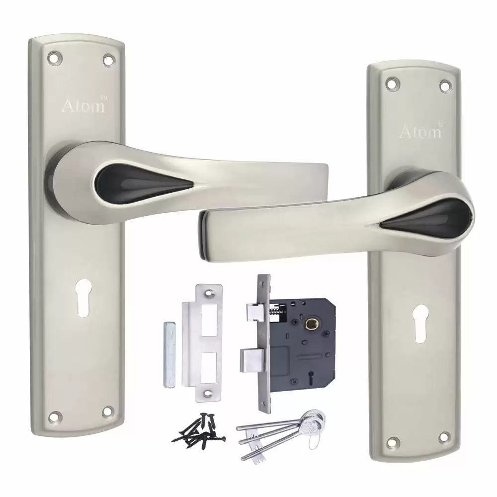 Atom Locks MH-O38-KY-SS Brass KY Handle on Plate Door Handleset With Lock Body and Keys (Satin)