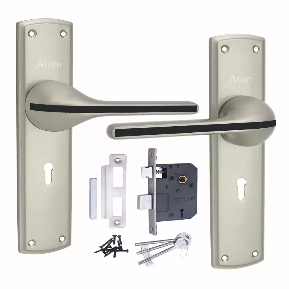 Atom Locks MH-O39-KY-SS Brass KY Handle on Plate Door Handleset With Lock Body and Keys (Satin)