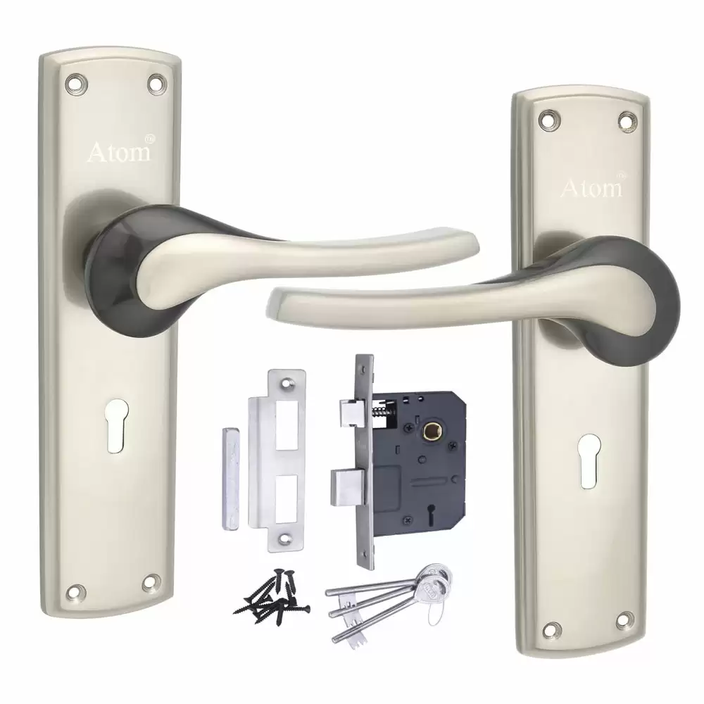 Atom Locks MH-O41-KY-SS Brass KY Handle on Plate Door Handleset With Lock Body and Keys (Satin)