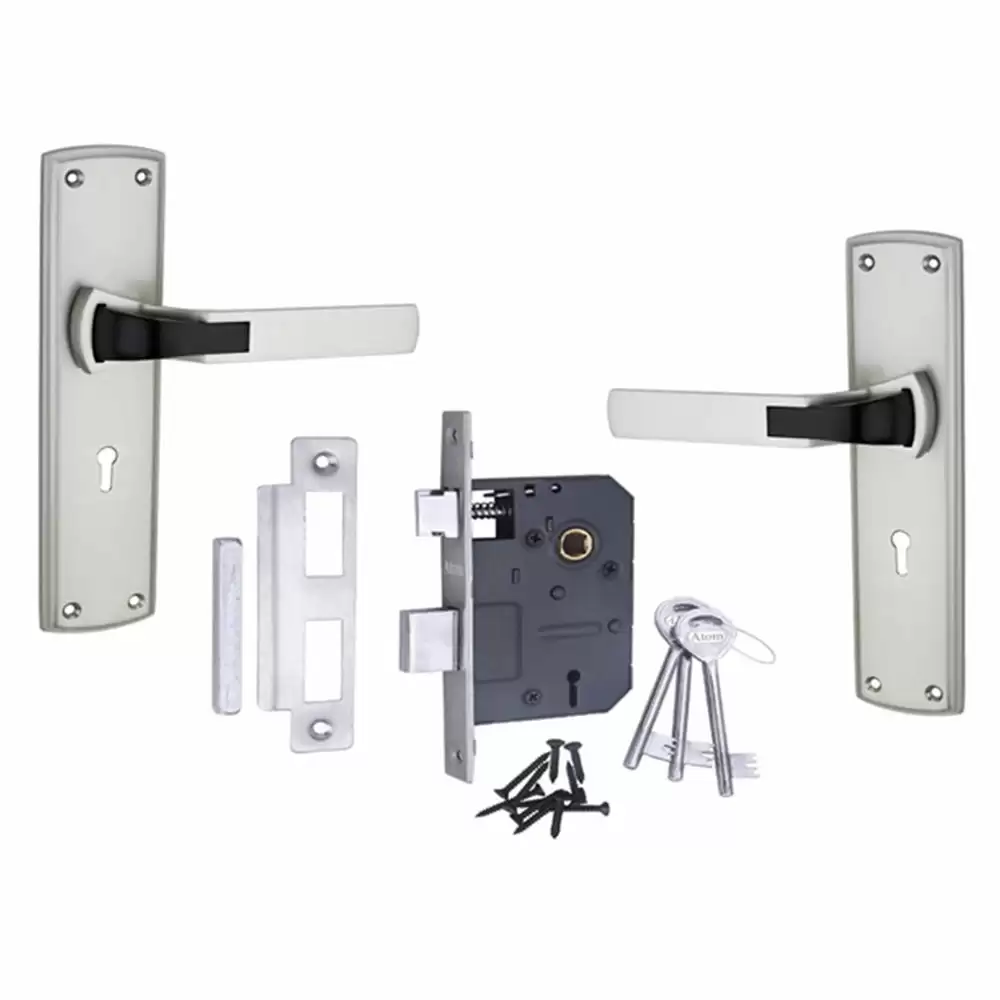 Atom Locks MH-O42-CY-SS-OSK Brass CY Handle on Plate Door Handleset With Lock Body and Cylinder (Satin)