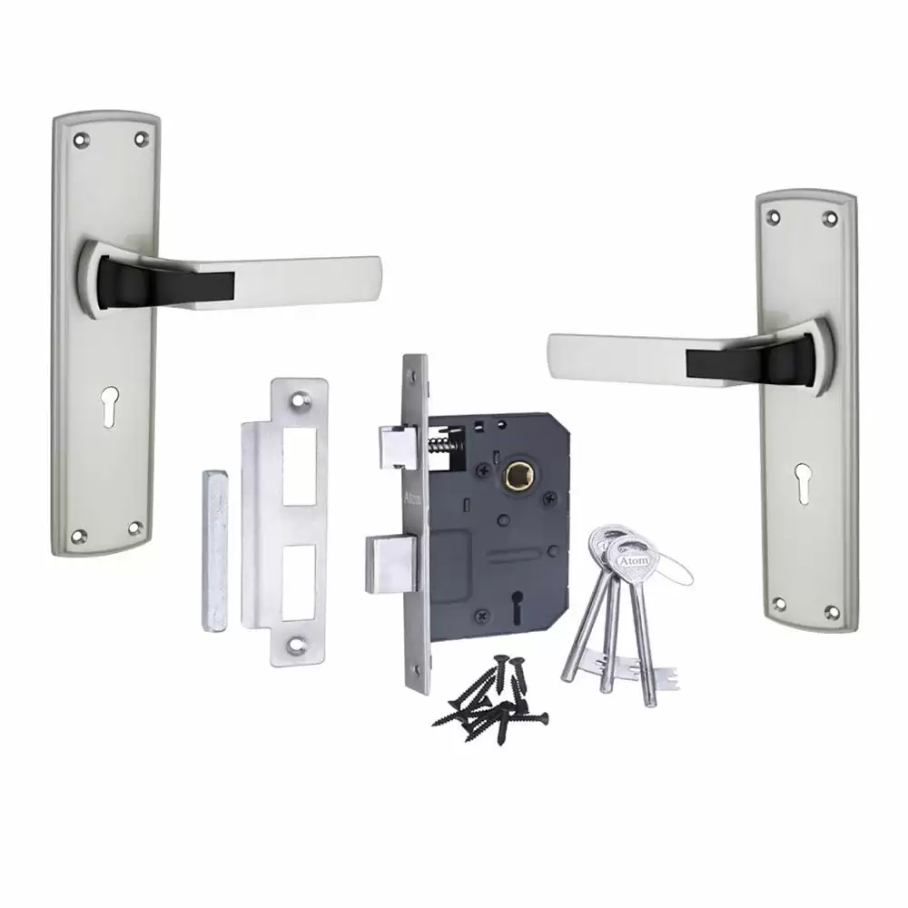 Atom Locks MH-O42-KY-SS Brass KY Handle on Plate Door Handleset With Lock Body and Keys (Satin)