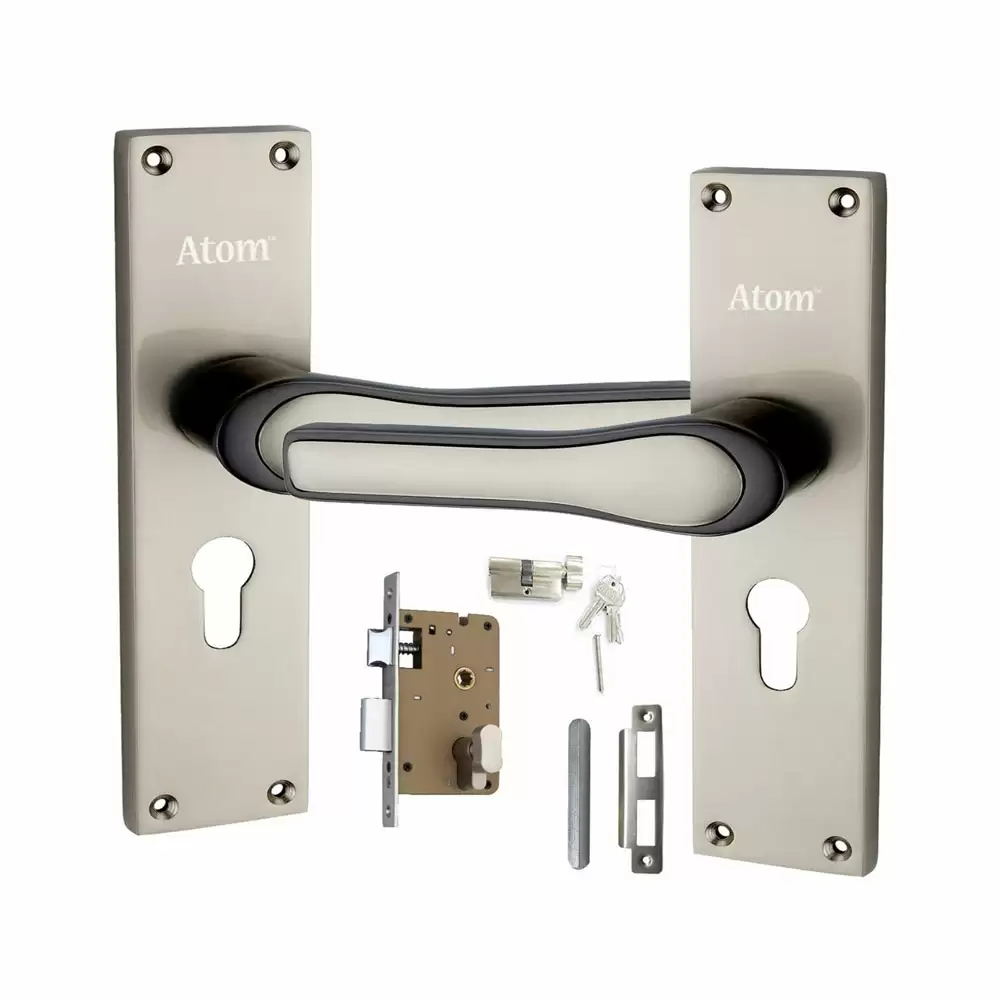 Atom Locks MH-O43-CY-SS-OSK Brass CY Handle on Plate Door Handleset With Lock Body and Cylinder (Satin)