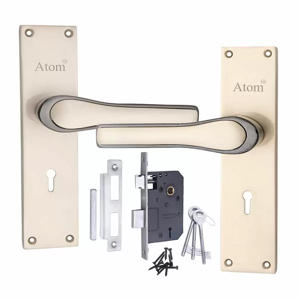 Atom Locks MH-O43-KY-SS Brass KY Handle on Plate Door Handleset With Lock Body and Keys (Satin)