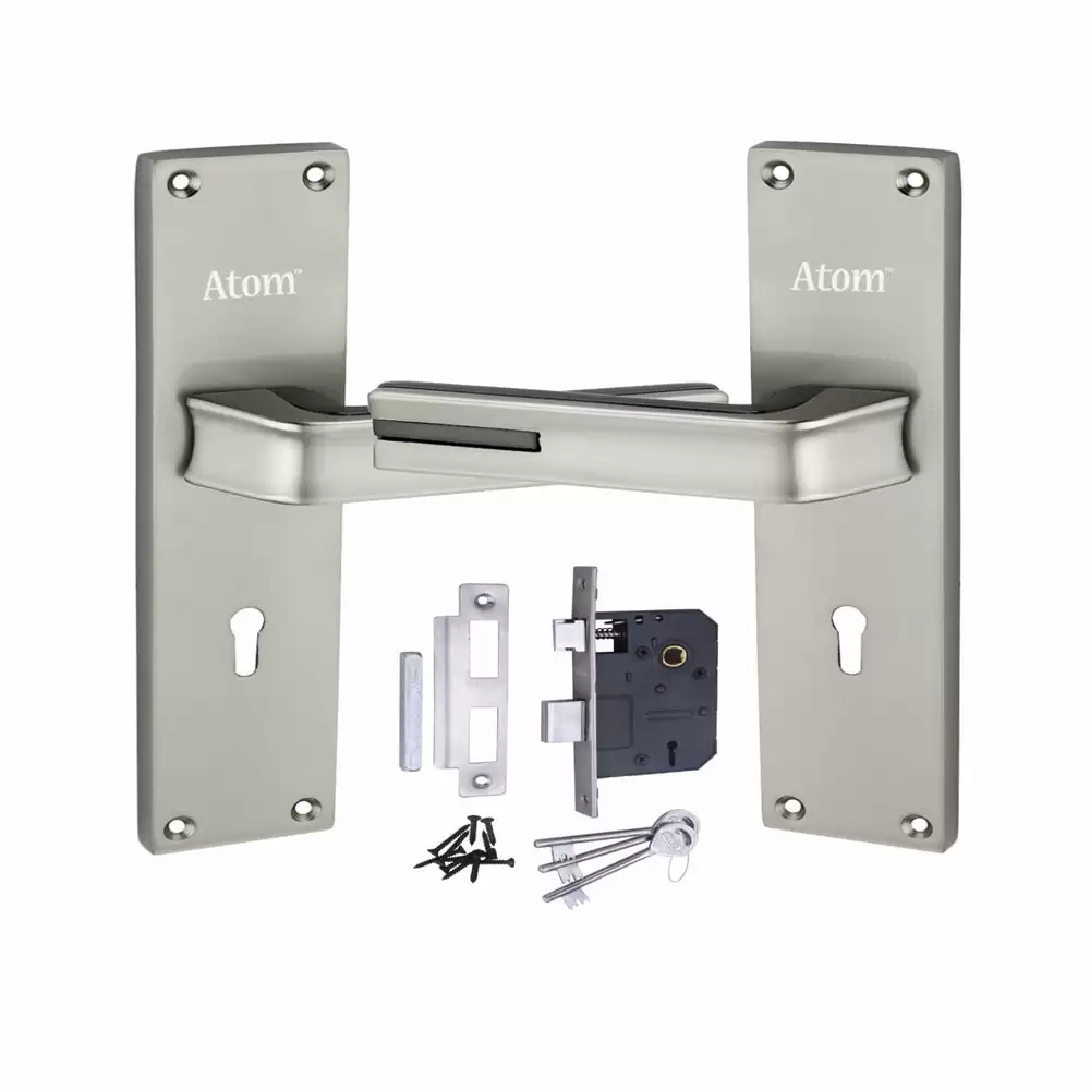 Atom Locks MH-O44-KY-SS Zinc KY Handle on Plate Door Handleset With Lock Body and Keys (Satin)