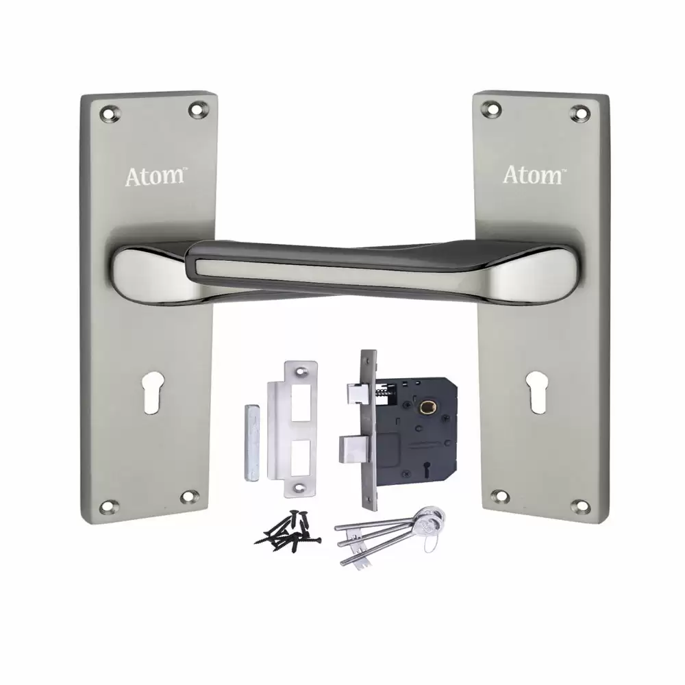 Atom Locks MH-O45-KY-SS Zinc KY Handle on Plate Door Handleset With Lock Body and Keys (Satin)