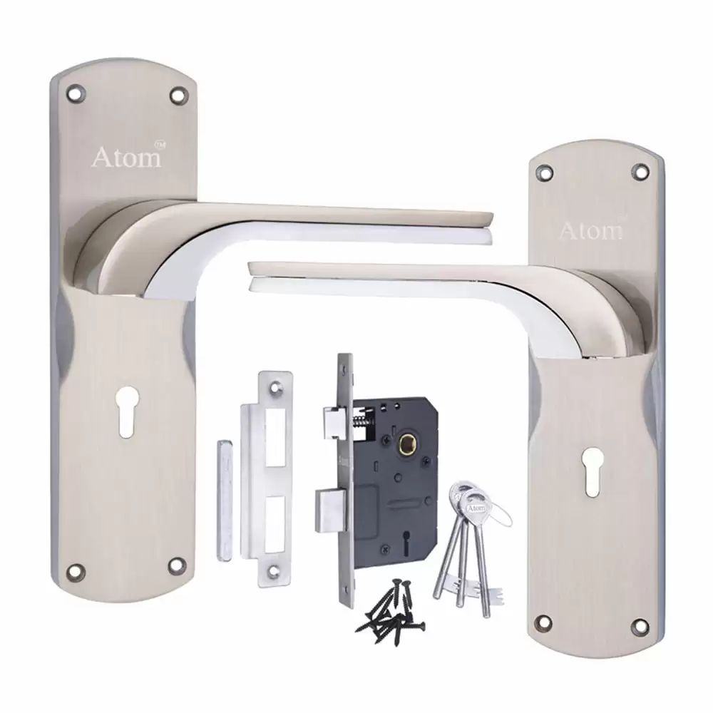 Atom Locks MH-O46-KY-SS Zinc KY Handle on Plate Door Handleset With Lock Body and Keys (Satin)