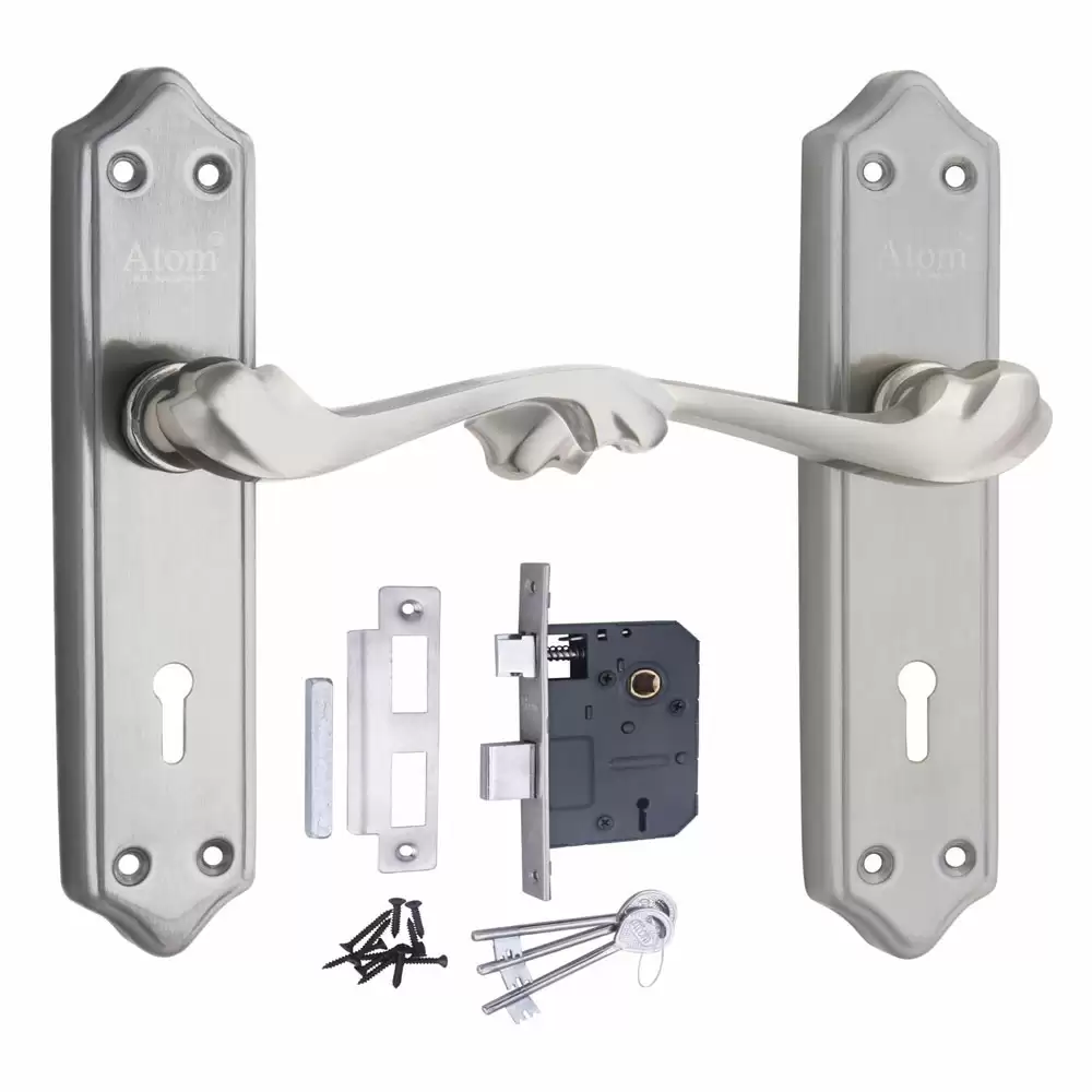 Atom Locks MH-PLUTO-KY-SS Brass KY Handle on Plate Door Handleset With Lock Body and Keys (Satin)