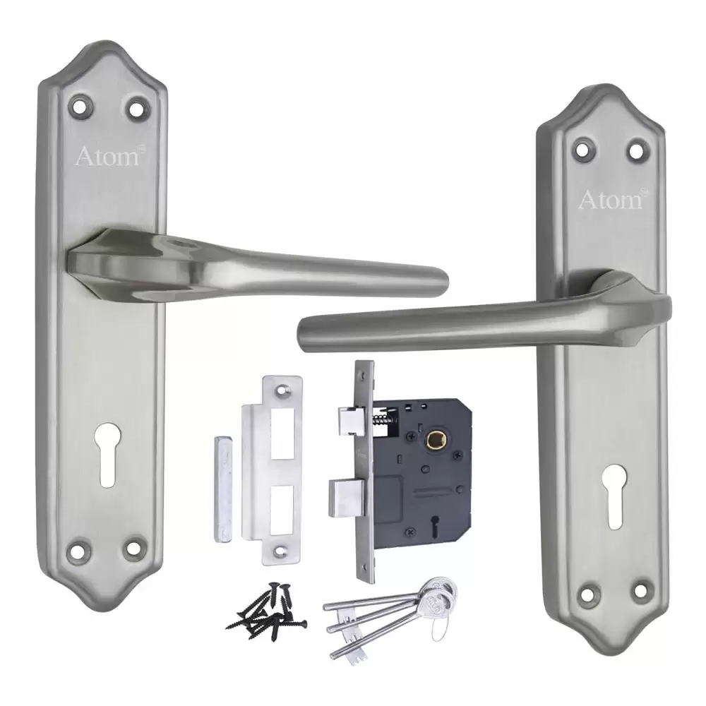 Atom Locks MH-SKALA-KY-SS Brass KY Handle on Plate Door Handleset With Lock Body and Keys (Satin)