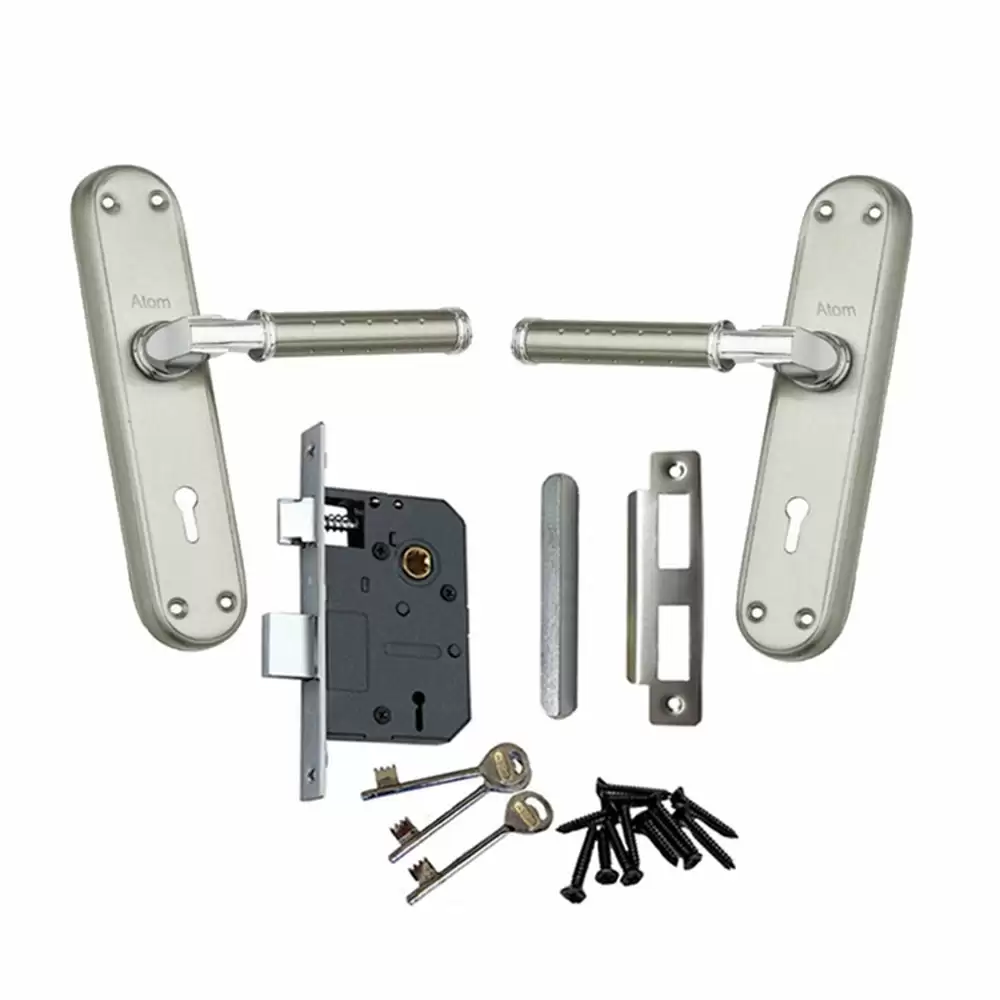 Atom Locks MH-SKODADOTTED-KY-SS Brass KY Handle on Plate Door Handleset With Lock Body and Keys (Satin)