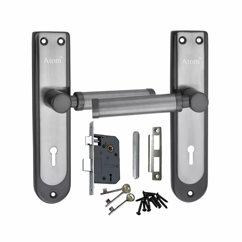 Atom Locks MH-SZ01-KY-BS Brass KY Handle on Plate Door Handleset With Lock Body and Keys (Black Silver)