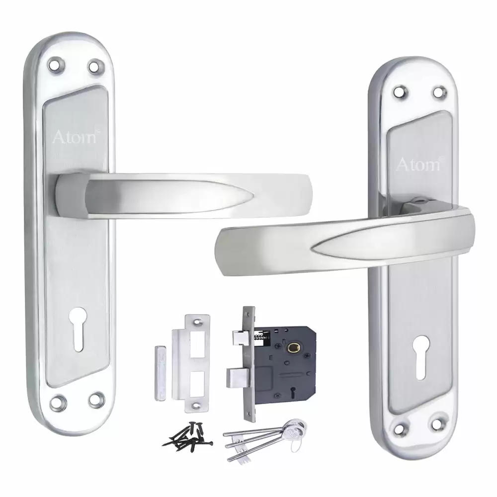 Atom Locks MH-TEANA-CY-SS-OSK Stainless Steel CY Handle on Plate Door Handleset With Lock Body and Cylinder (Satin)