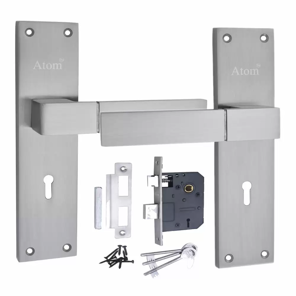 Atom Locks MH-WIH51-KY-SS Brass KY Handle on Plate Door Handleset With Lock Body and Keys (Satin)