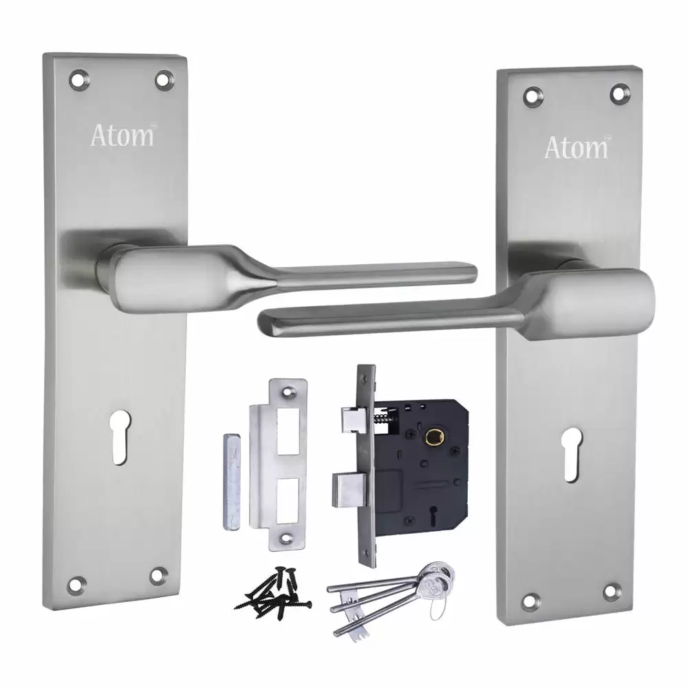 Atom Locks MH-WIH52-KY-SS Brass KY Handle on Plate Door Handleset With Lock Body and Keys (Matte)