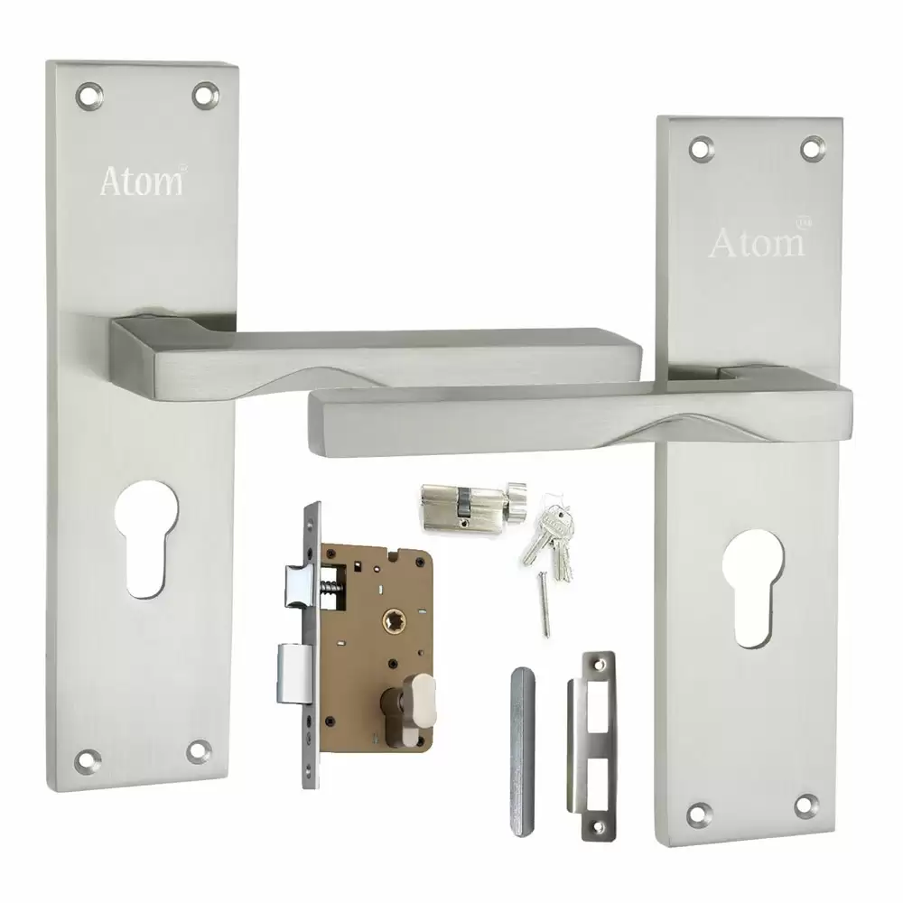 Atom Locks MH-WIH53-CY-SS-OSK Brass CY Handle on Plate Door Handleset With Lock Body and Cylinder (Matte)