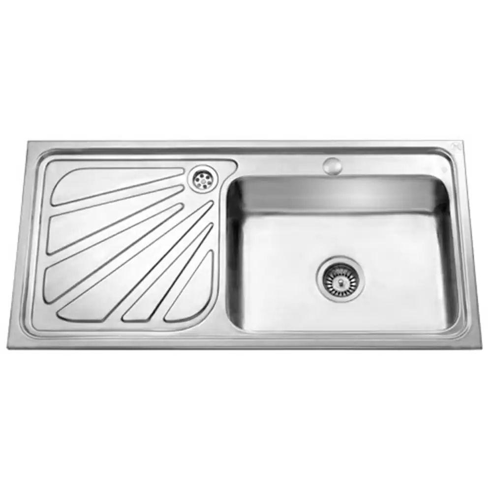 Jayna Jupiter LHD Pressed Stainless Steel Single Bowl Kitchen Sink with Waste Coupling & Drainboard - Glossy (20.5 x 15 x 8) inches 