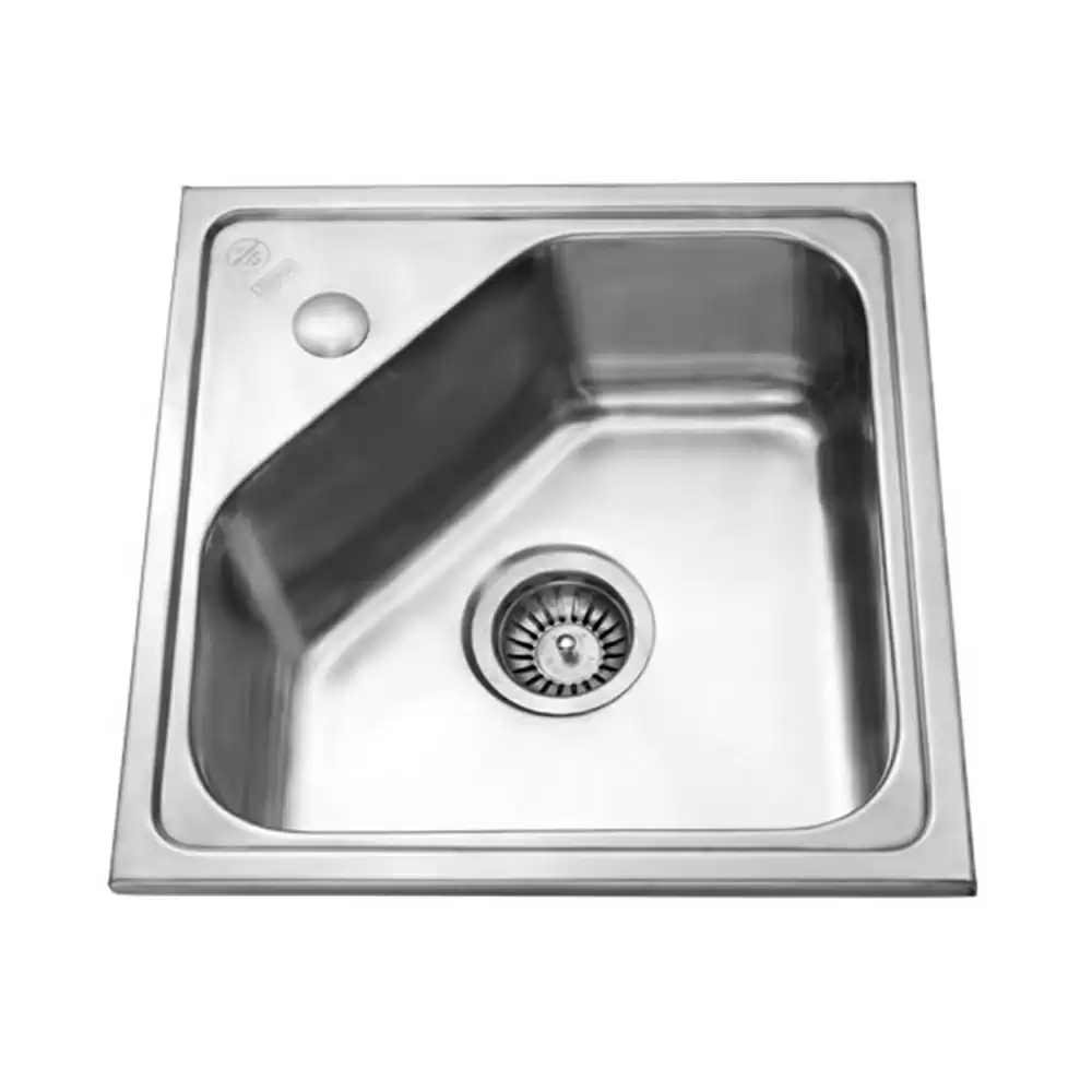 Jayna Spartan Pressed Stainless Steel Single Bowl Kitchen Sink with Waste Coupling - Glossy (15 x 15 x 8) inches - SB 09