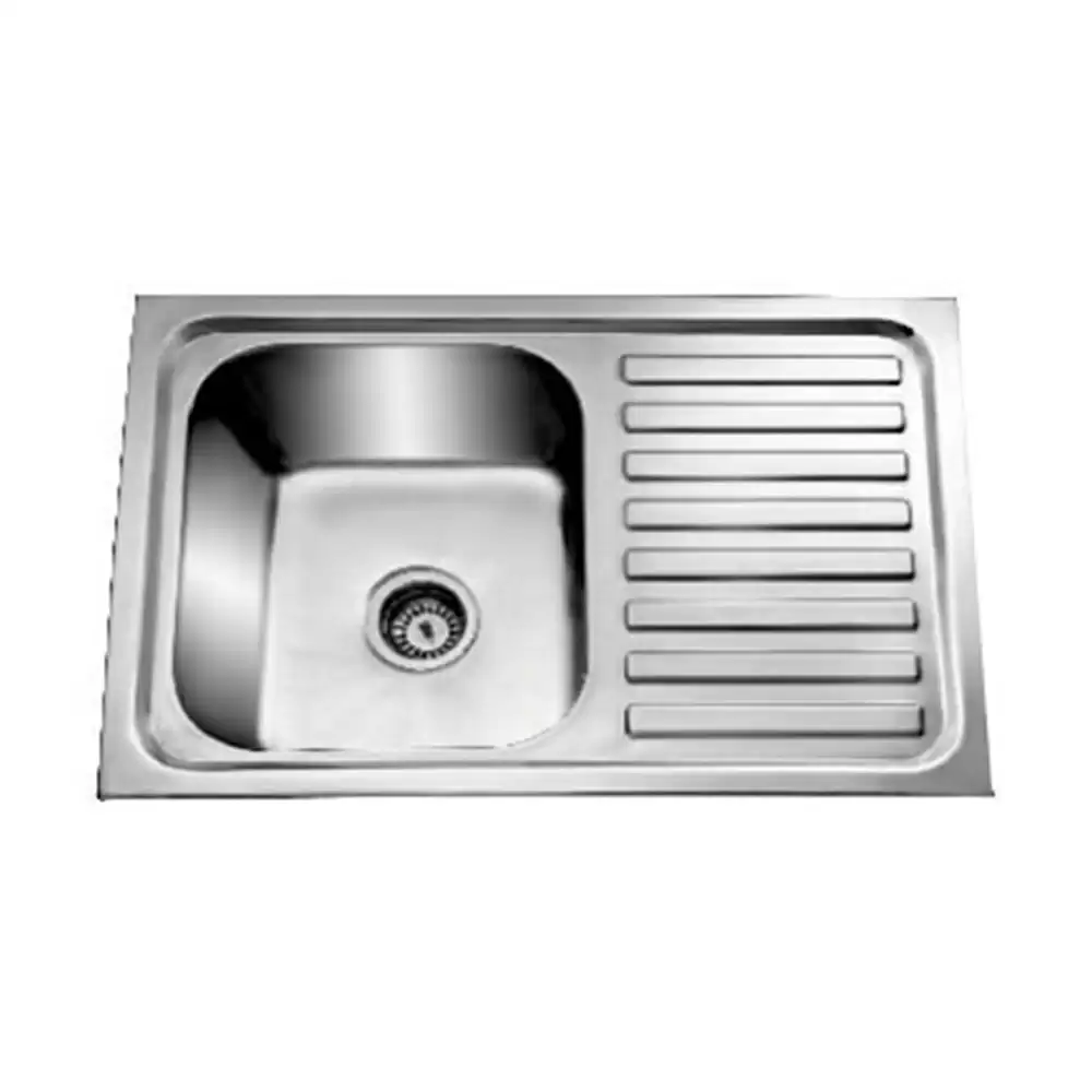 Jayna Jupiter Single Pressed Stainless Steel Single Bowl Kitchen Sink with Waste Coupling & Drainboard - Glossy (20 x 16 x 8) inches 