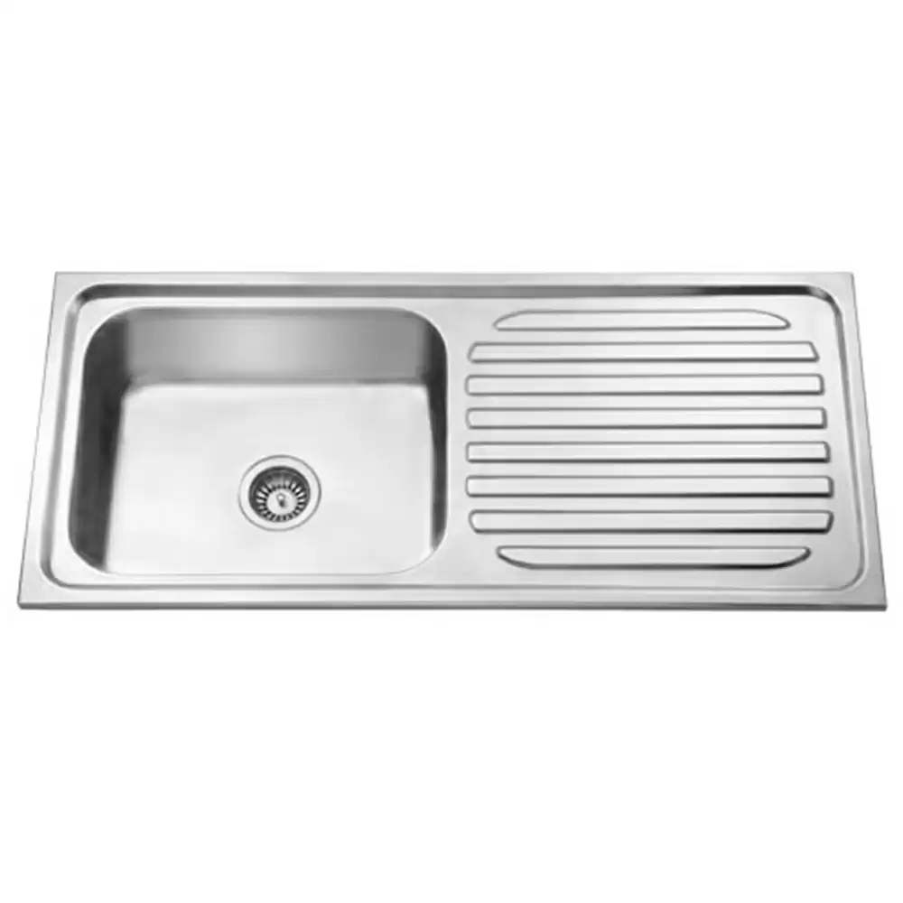 Jayna Jupiter RR Pressed Stainless Steel Single Bowl Kitchen Sink with Waste Coupling & Drainboard - Matt (20 x 16 x 8) inches 