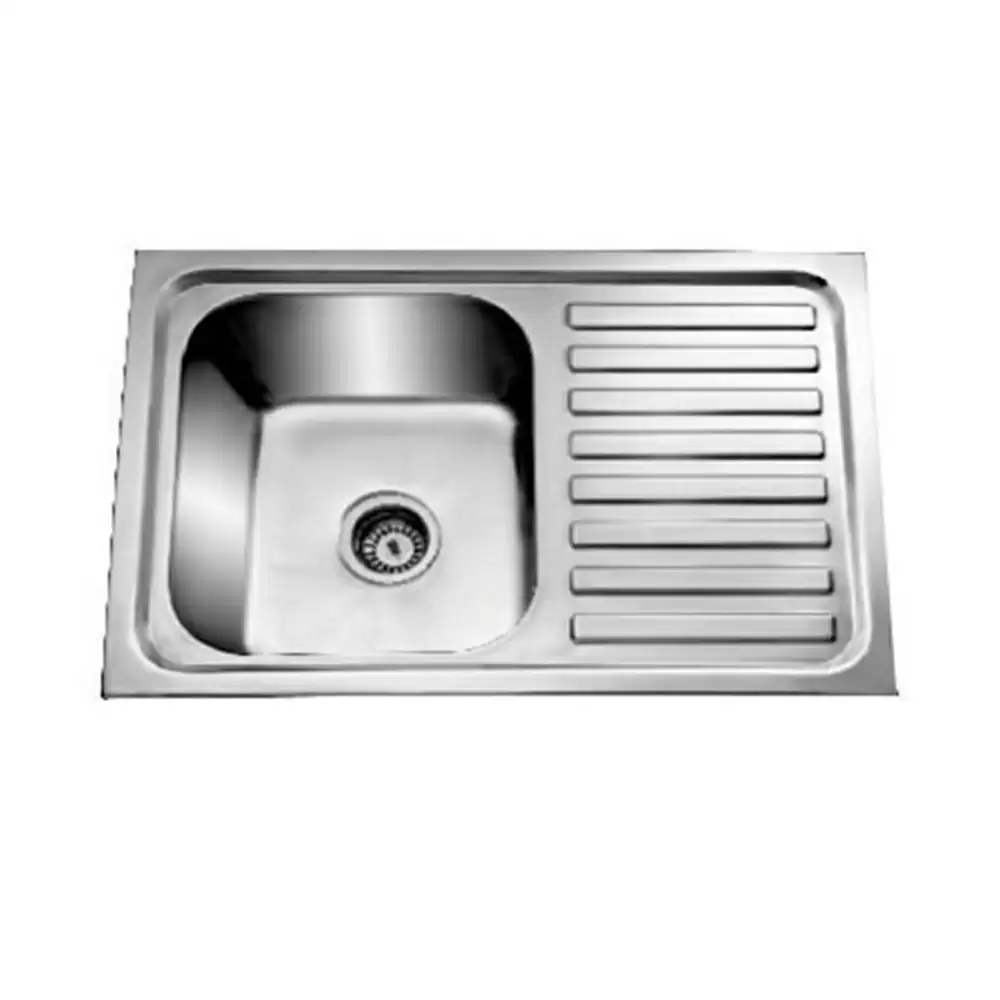 Jayna Jupiter Single Pressed Stainless Steel Single Bowl Kitchen Sink with Waste Coupling & Drainboard - Matt (14 x 16 x 8) inches 