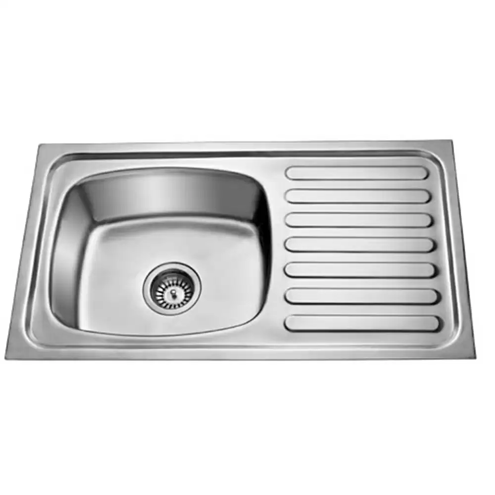 Jayna Jupiter Single Pressed Stainless Steel Single Bowl Kitchen Sink with Waste Coupling & Drainboard - Matt (16 x 14 x 8) inches 