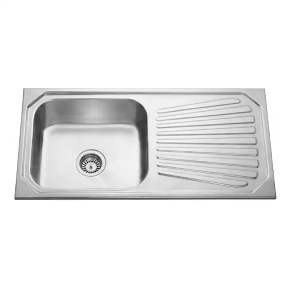 Jayna Jupiter DX Pressed Stainless Steel Single Bowl Kitchen Sink with Waste Coupling & Drainboard - Matt (17 x 15 x 9) inches 