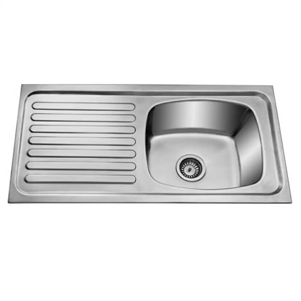 Jayna Jupiter RR Pressed Stainless Steel Single Bowl Kitchen Sink with Waste Coupling & Drainboard - Glossy (16 x 14 x 8) inches 