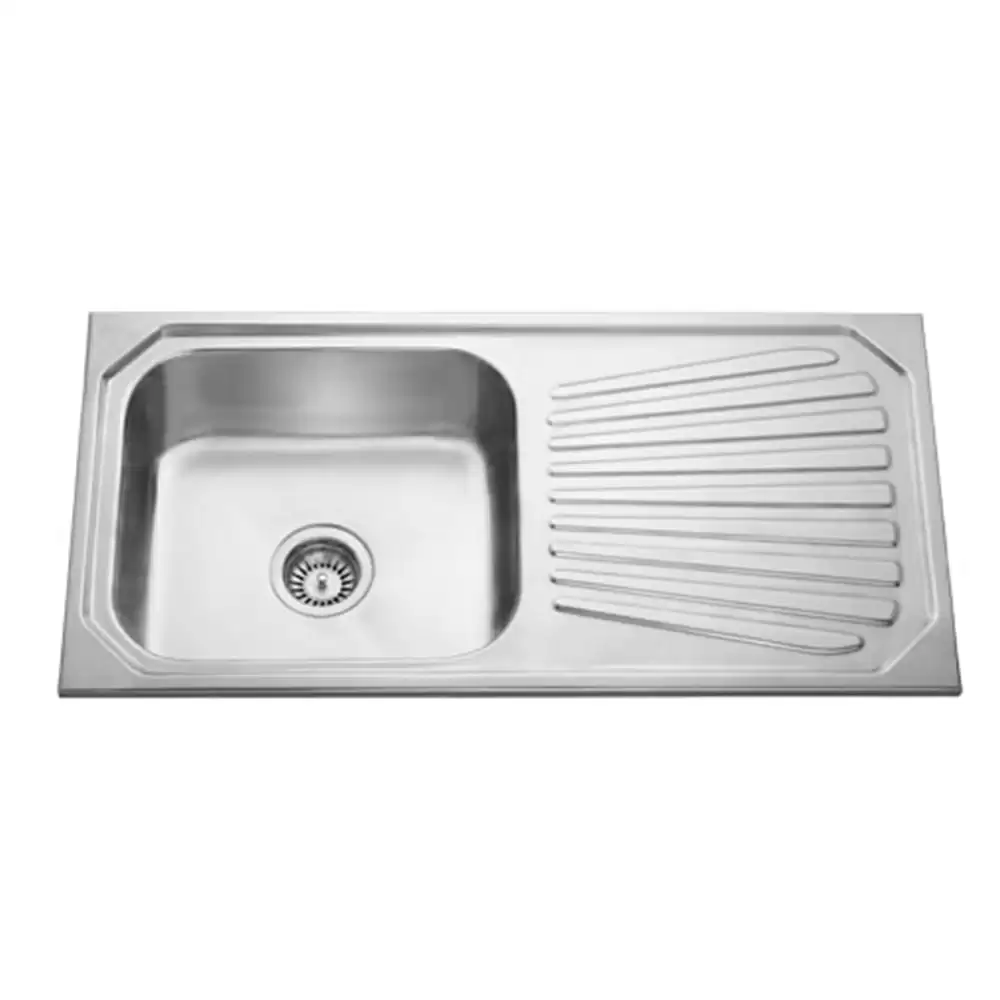 Jayna Jupiter Single Pressed Stainless Steel Single Bowl Kitchen Sink with Waste Coupling & Drainboard - Matt (17 x 15 x 7) inches 