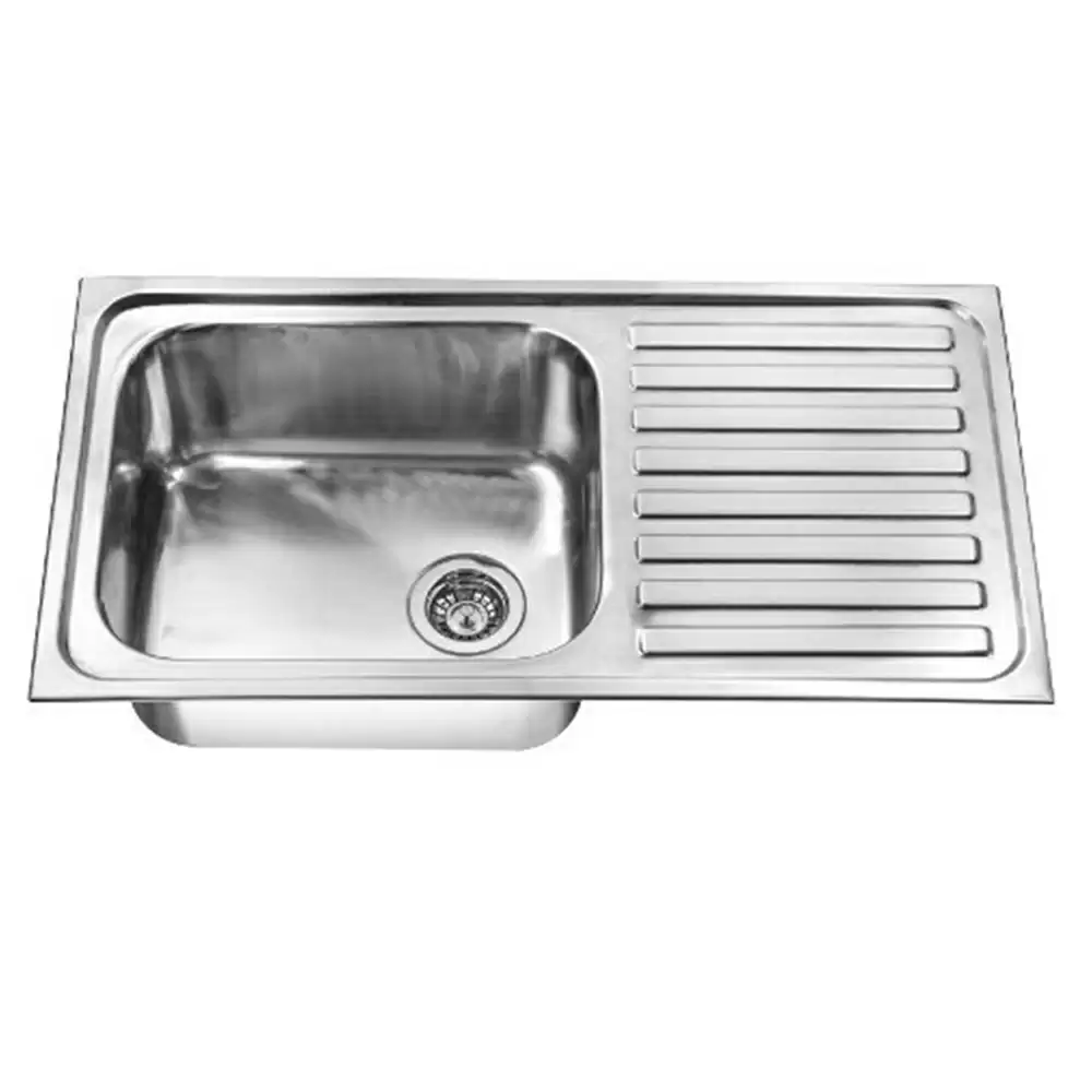 Jayna Jupiter Single Pressed Stainless Steel Single Bowl Kitchen Sink with Waste Coupling & Drainboard - Matt (18 x 15 x 9) inches - SBSD 03 A