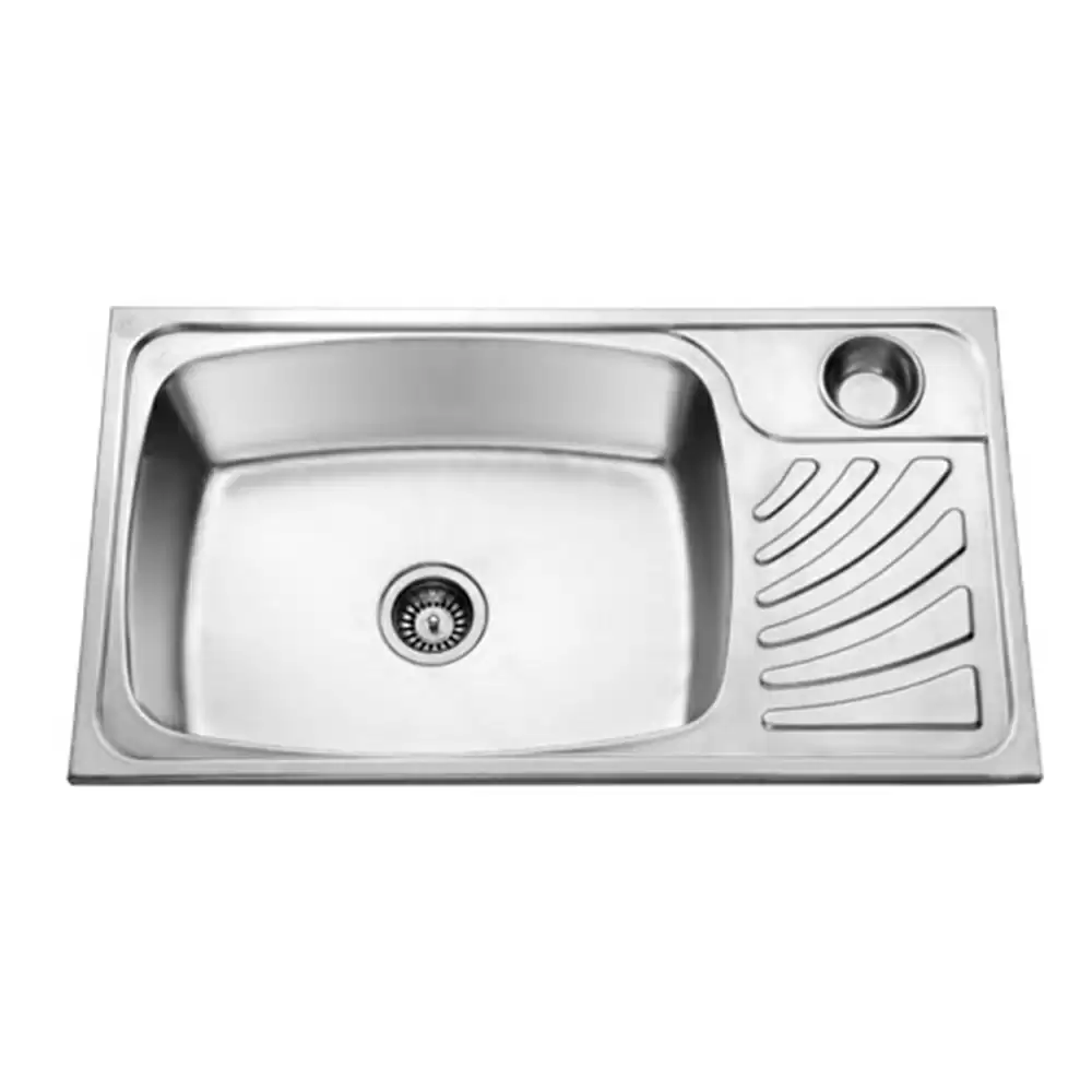 Jayna Jupiter DX Pressed Stainless Steel Single Bowl Kitchen Sink with Waste Coupling & Drainboard - Glossy (24 x 18 x 9) inches 