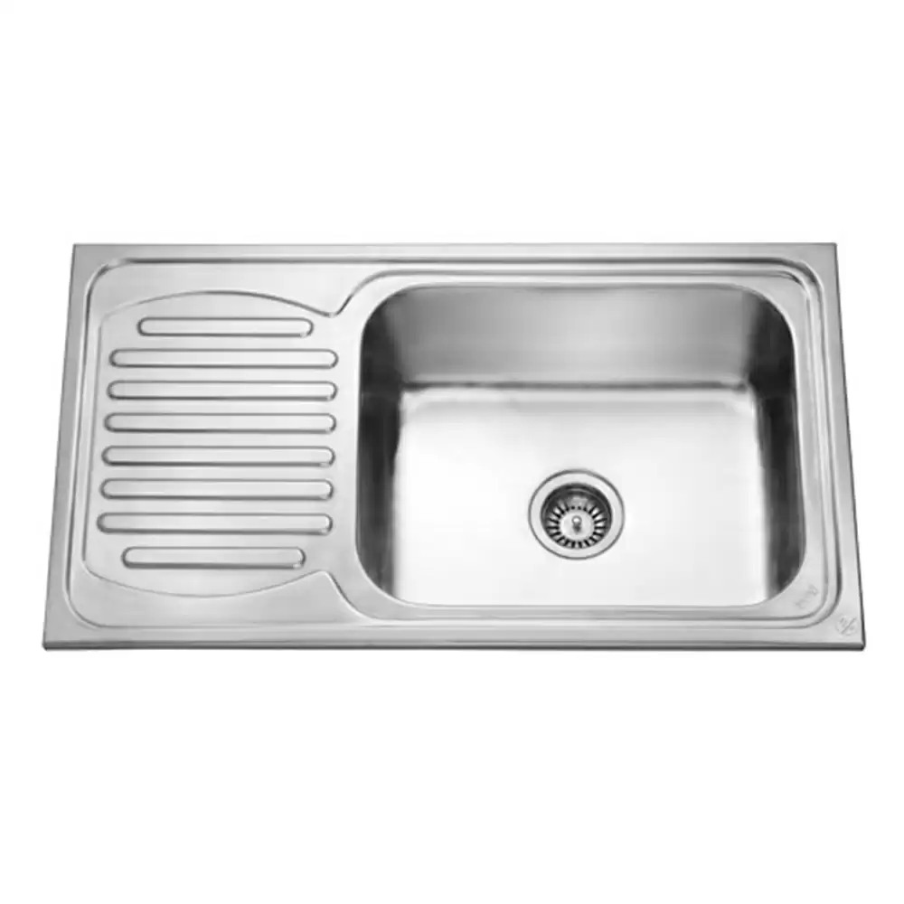 Jayna Jupiter Premium Pressed Stainless Steel Single Bowl Kitchen Sink with Waste Coupling & Drainboard - Glossy (20 x 16 x 9) inches 