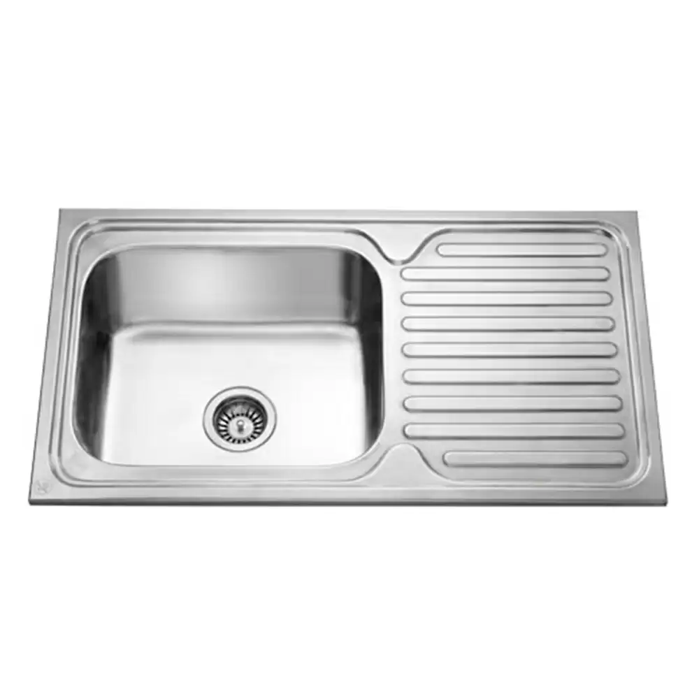 Jayna Jupiter Single Pressed Stainless Steel Single Bowl Kitchen Sink with Waste Coupling & Drainboard - Matt (18 x 15 x 9) inches - SBSD 03