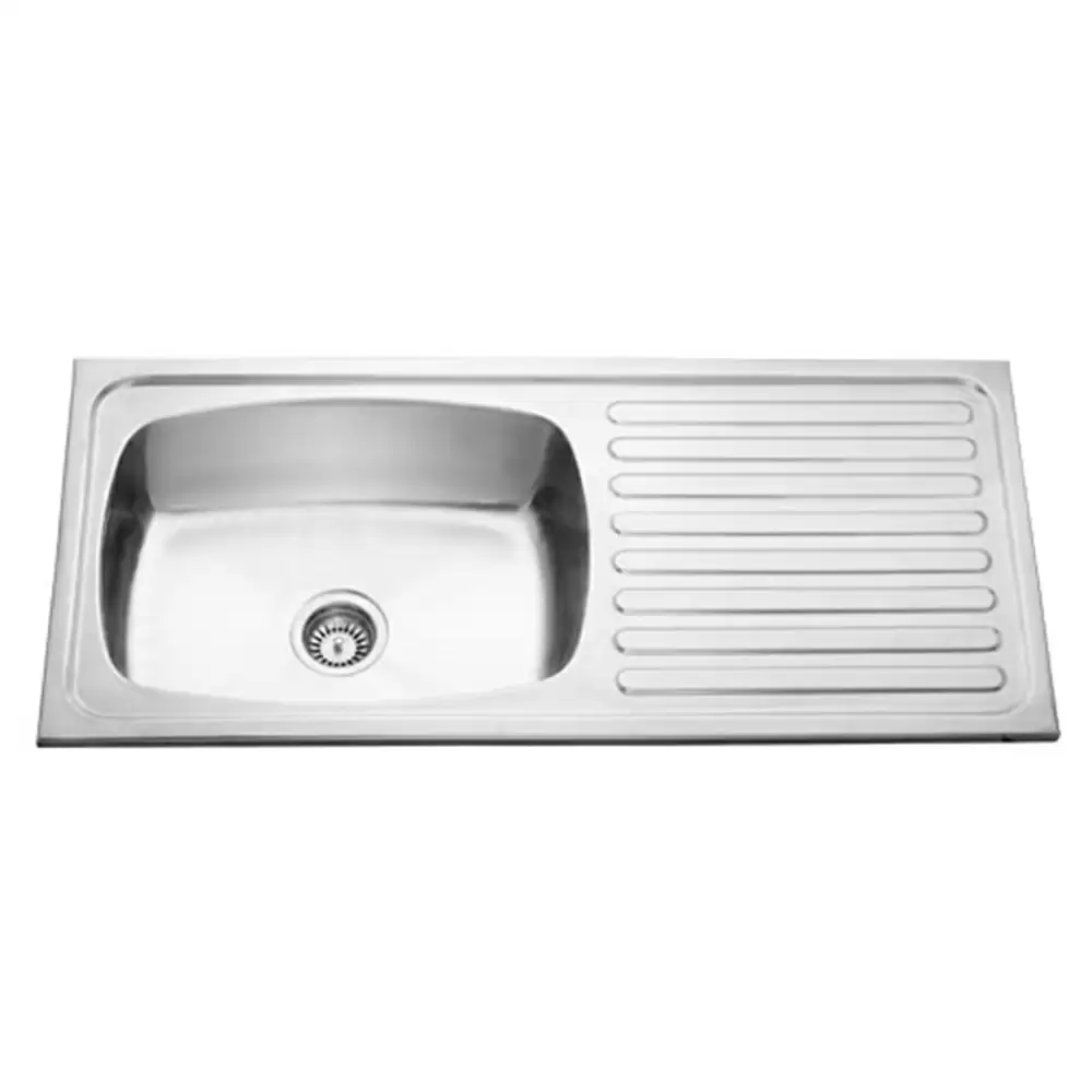 Jayna Jupiter DX Pressed Stainless Steel Single Bowl Kitchen Sink with Waste Coupling & Drainboard - Matt (22 x 16 x 10) inches 