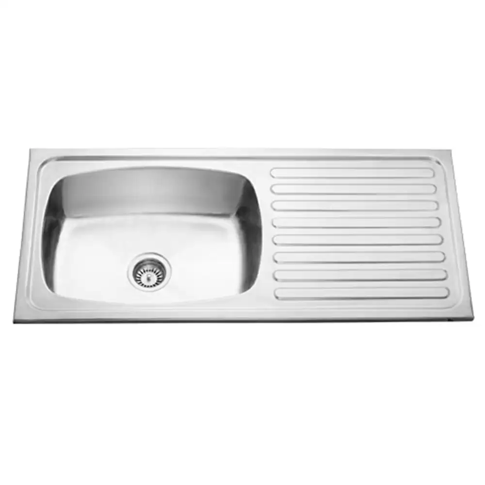 Jayna Jupiter Single Pressed Stainless Steel Single Bowl Kitchen Sink with Waste Coupling & Drainboard - Matt (22 x 16 x 8) inches 