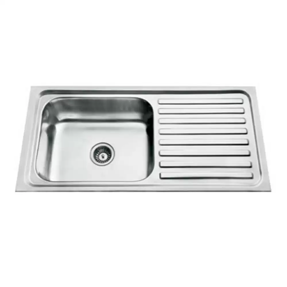 Jayna Jupiter DX Pressed Stainless Steel Single Bowl Kitchen Sink with Waste Coupling & Drainboard - Matt (20 x 16 x 10) inches 