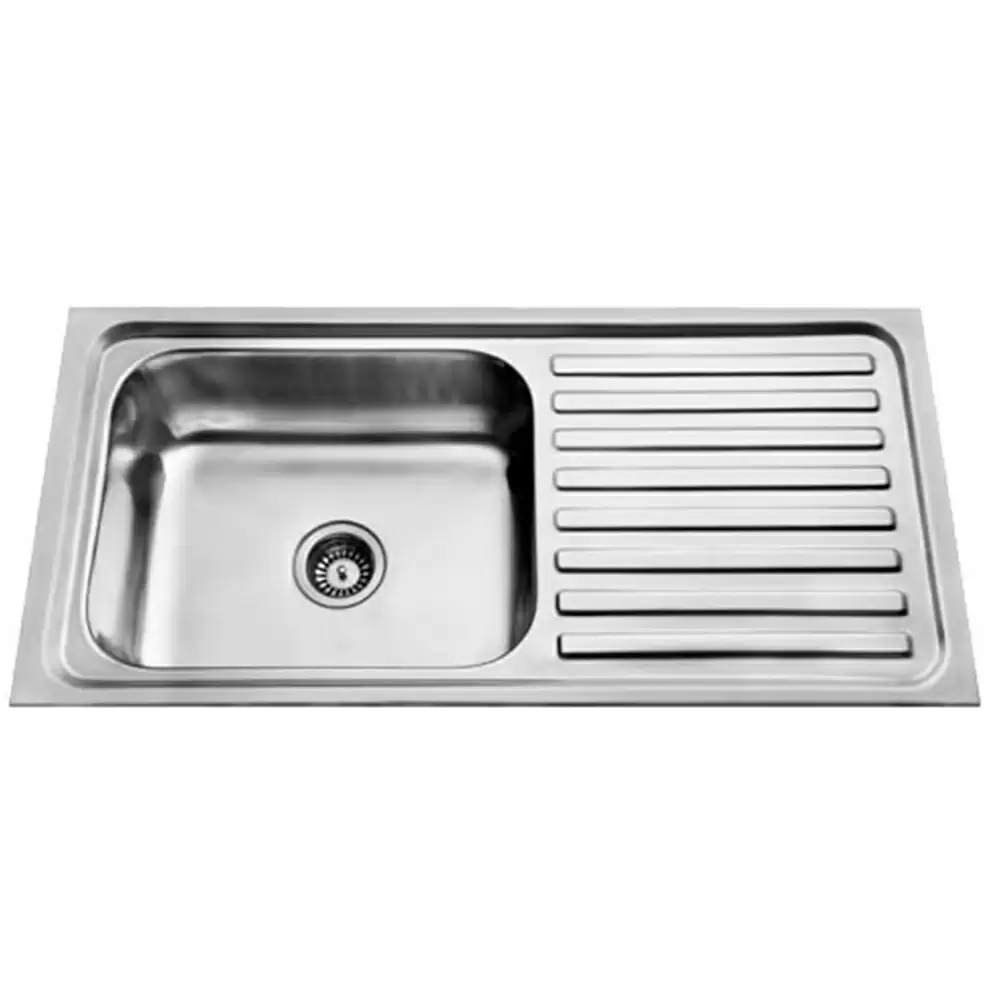 Jayna Jupiter Single Pressed Stainless Steel Single Bowl Kitchen Sink with Waste Coupling & Drainboard - Matt (18 x 15 x 8) inches 